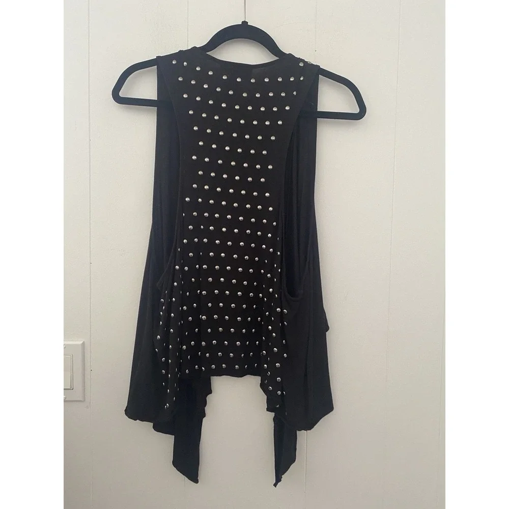 INC International Concepts Y2K Woman Black Studded Open Front Drape Vest Size 1X - Picture 2 of 7